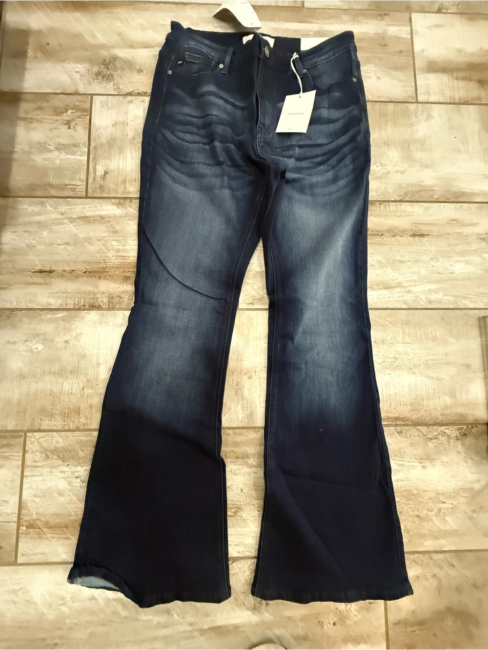 KanCan Dark Blue Flare Jeans with Subtle Whiskering